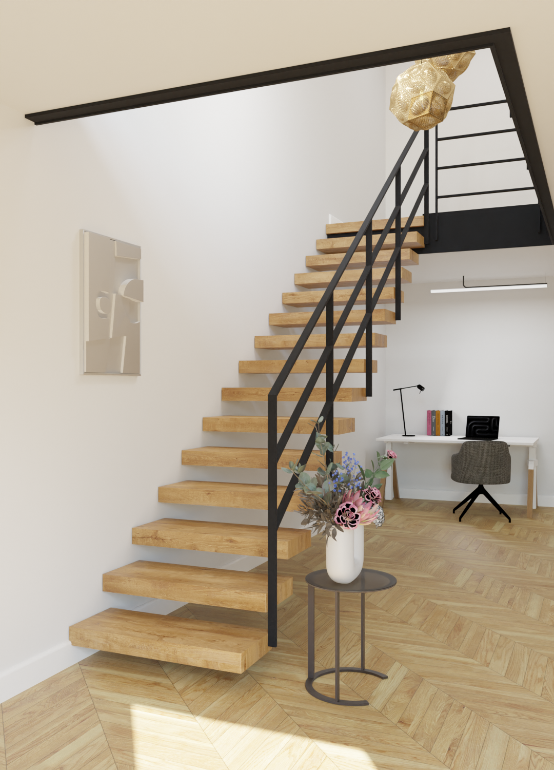 Kragarmtreppe mit Flachstahlgeländer